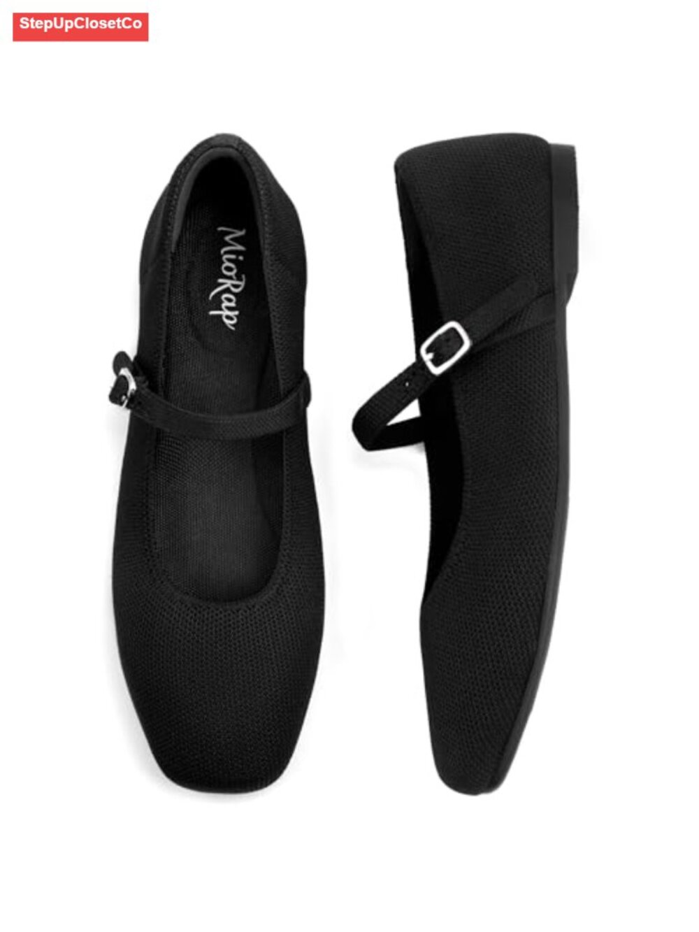 Women's Square Toe Knit Ballet Flats Adjustable Strap Work Mary Jane
